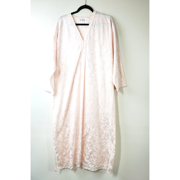 Christian Dior Vintage Caftan House Coat Nightgown Womens Large Pink Lace 70s - Picture 11 of 11